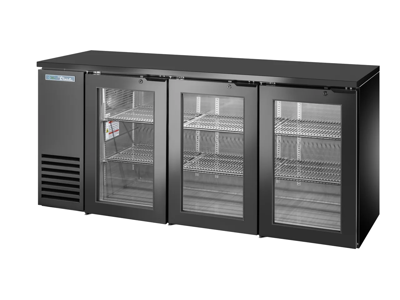 True TBB24-72-3G-Z1-BST-B-1 72" Cooler, Black Steel, Glass Doors, 125 12‑oz Cans, R290, ¼ HP 115V