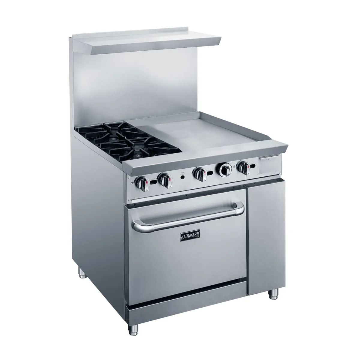 Dukers DCR36-2B24GM 36" 2 Burner Gas Range w/ Griddle - Standard Oven, Convertible