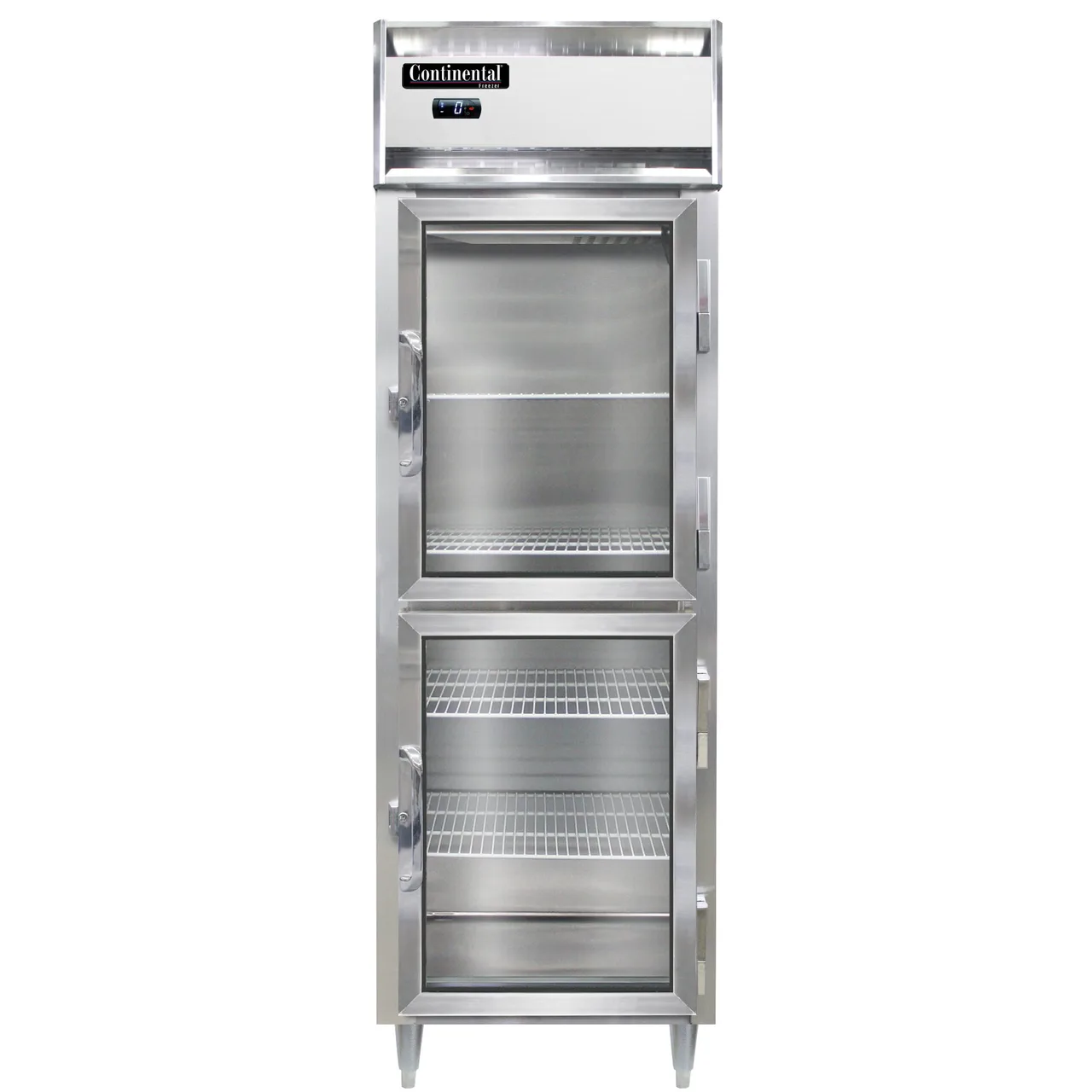 Continental Refrigerator D1FNGDHD 26" 1-Section Reach-In Freezer, 2 Half Glass Doors, Self-Contained, 21 cu. ft.