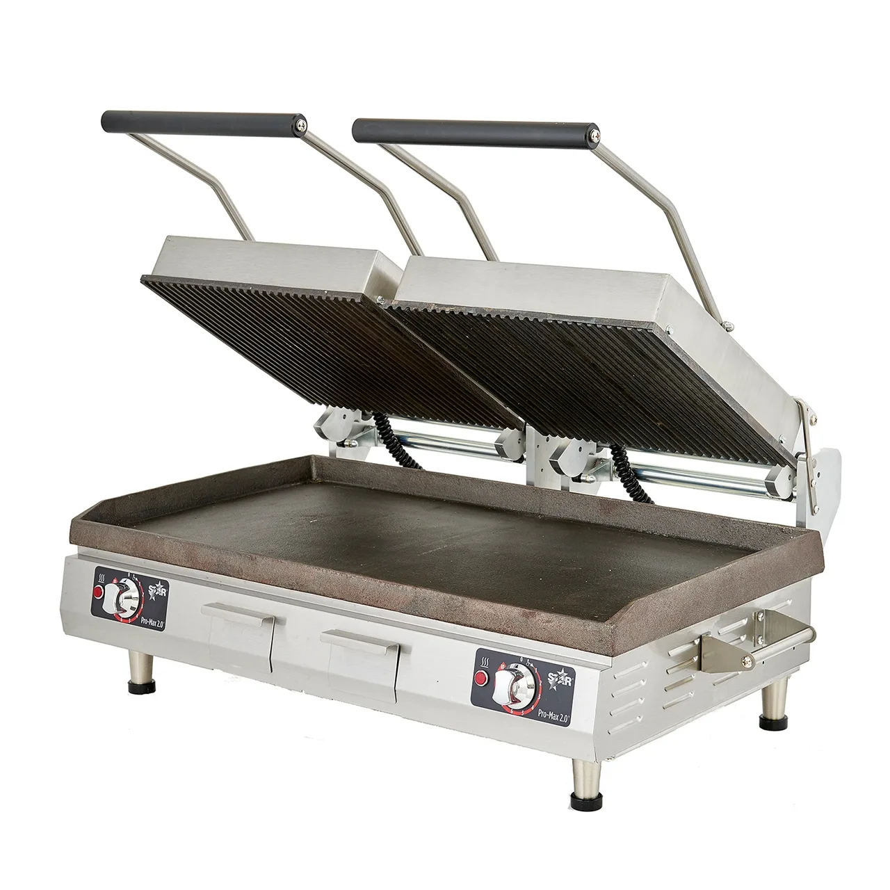 Star PSC28ITGT Double Cast Iron Sandwich Grill w/ Timer, Grooved & Smooth Plates, Manual Controls