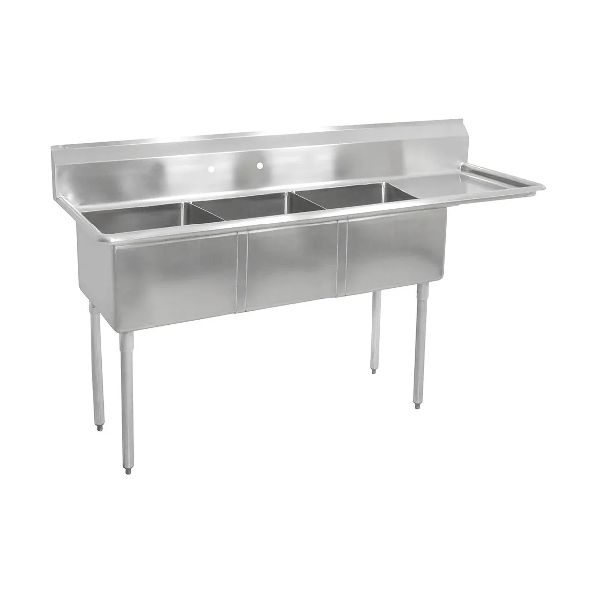 John Boos E3S8-1014-10R15 47" Three Compartment Sink, 10"W x 14"L Bowl With Right-Hand Drainboard