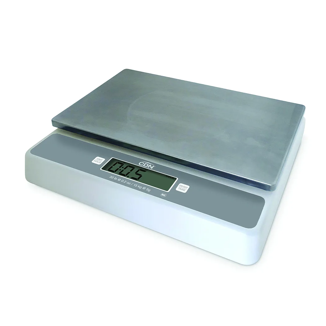 CDN SD3302 Portion Control Scale, 11-3/5"W x 9-3/4"D x 2-1/2"H, 33lb/0.2oz, Stainless Platform, Housing