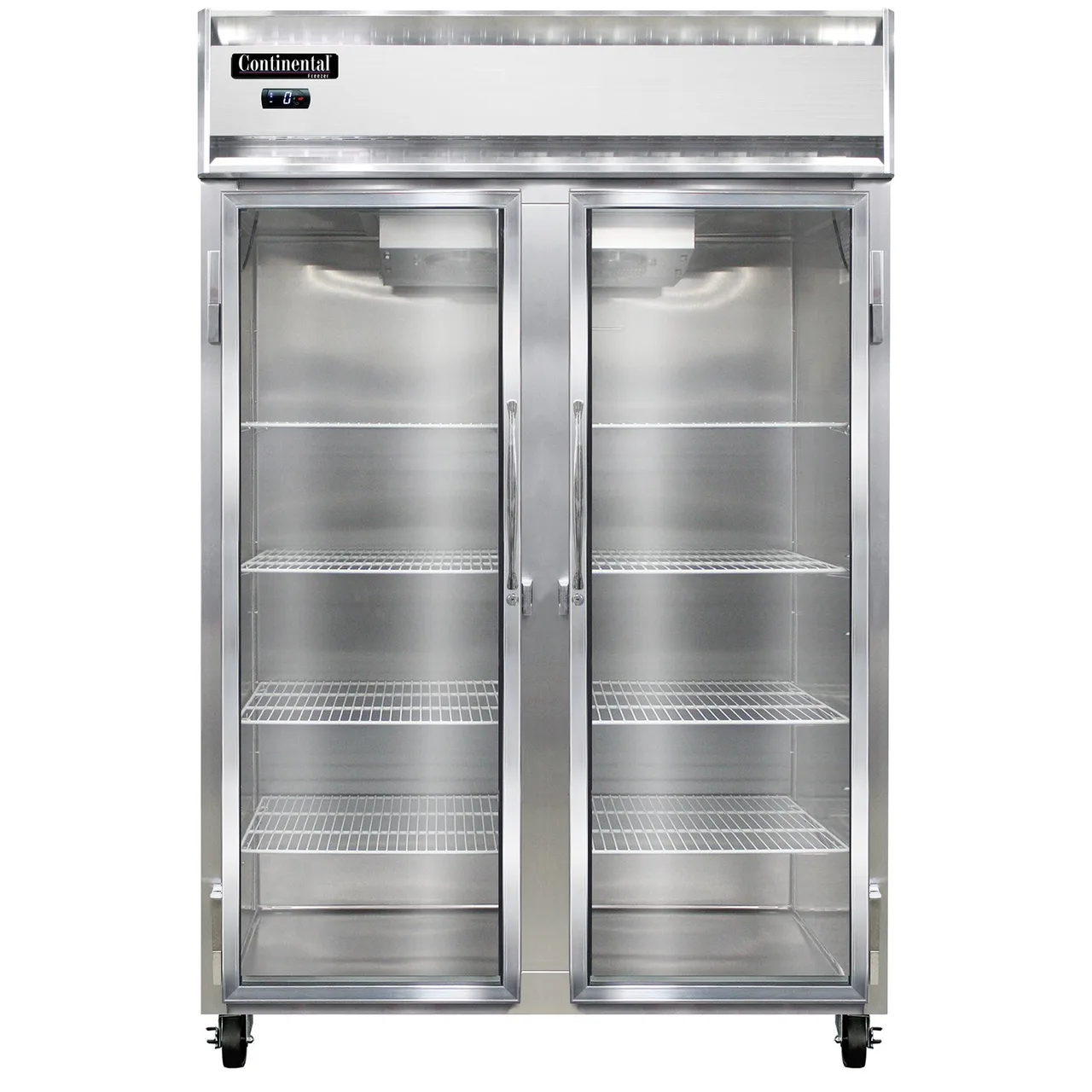Continental Refrigerator 2FNSSGD 52" 2-Section 2-Glass Door Reach-In Freezer, Top Mounted, 48 cu. ft., Stainless Steel