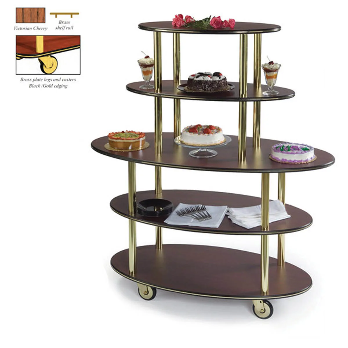 Lakeside 37212 Rounded Oval Dessert Cart w/ (5) Open Shelves, Laminate Finish