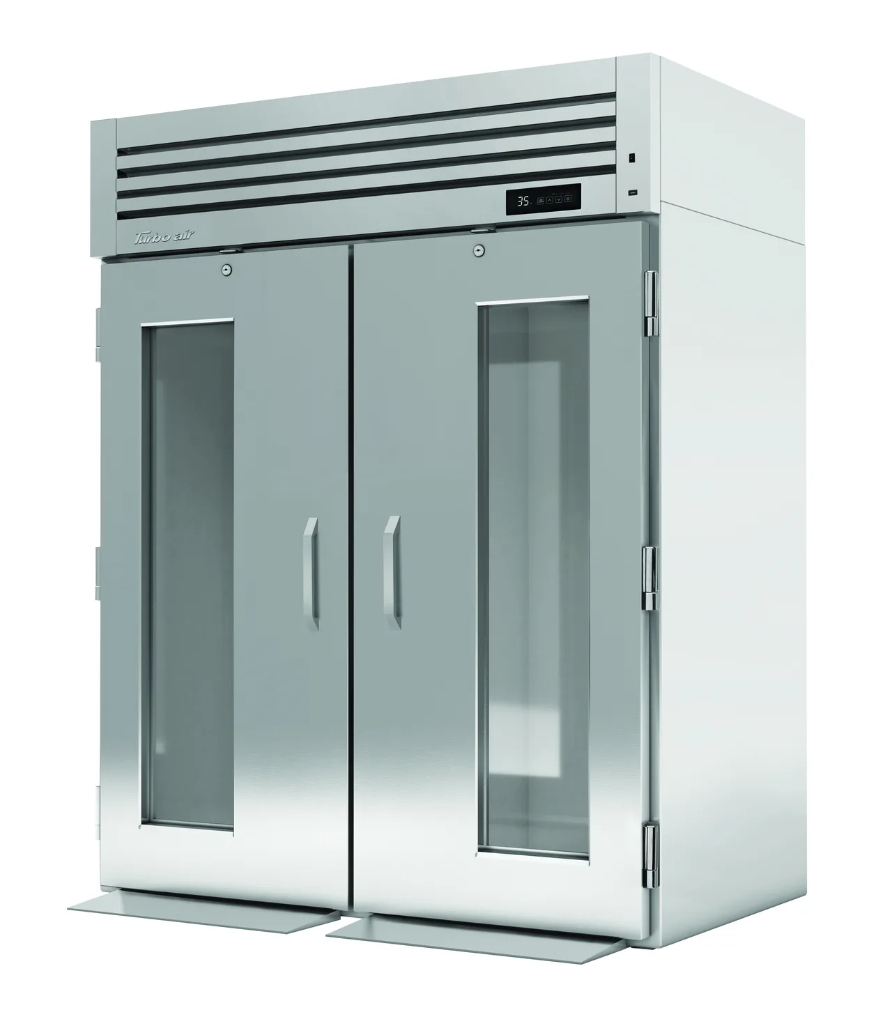 Turbo Air PRO-50R-G-RI-N 66" Two Section Roll-In Refrigerator w/ Glass Doors, Self-Contained, Stainless Steel, 82 cu. ft.