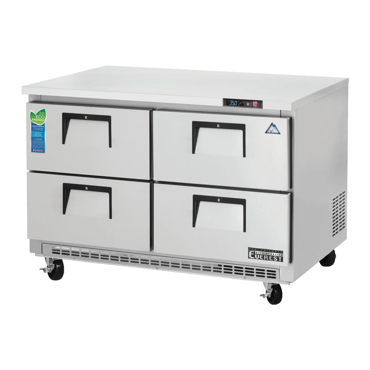 Everest ETBR2-D4 47" 2-Section Undercounter Refrigerator, Steel 14 cu. ft., 4 Drawers, Front Breathing