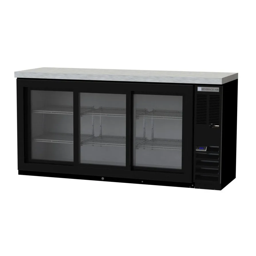 Beverage Air BB72HC-1-F-GS-B-27 72" 3 Section Back Bar Refrigerator with Glass Door