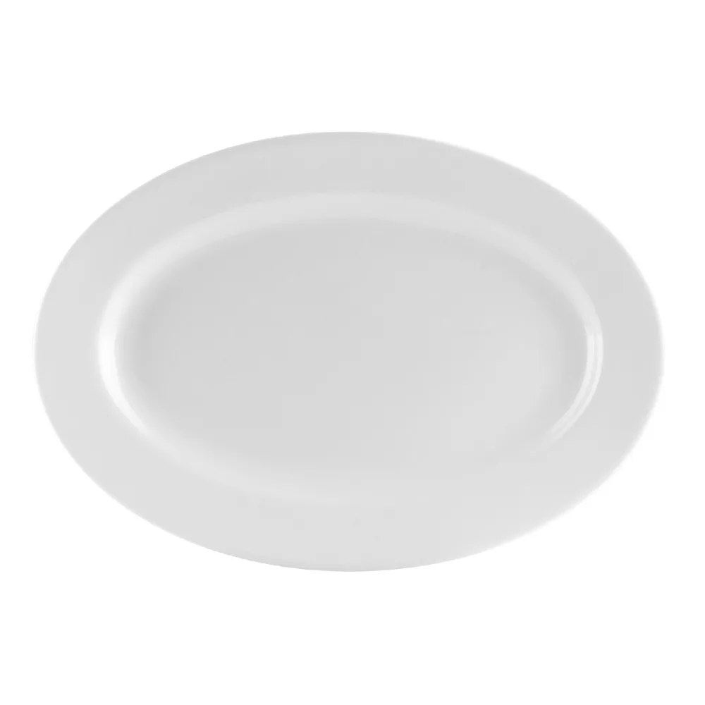 CACChina UVS-14 Platter, 13" L x 7-5/8" W x 1" H Oval Porcelain White, Dishwasher Safe - Dozen