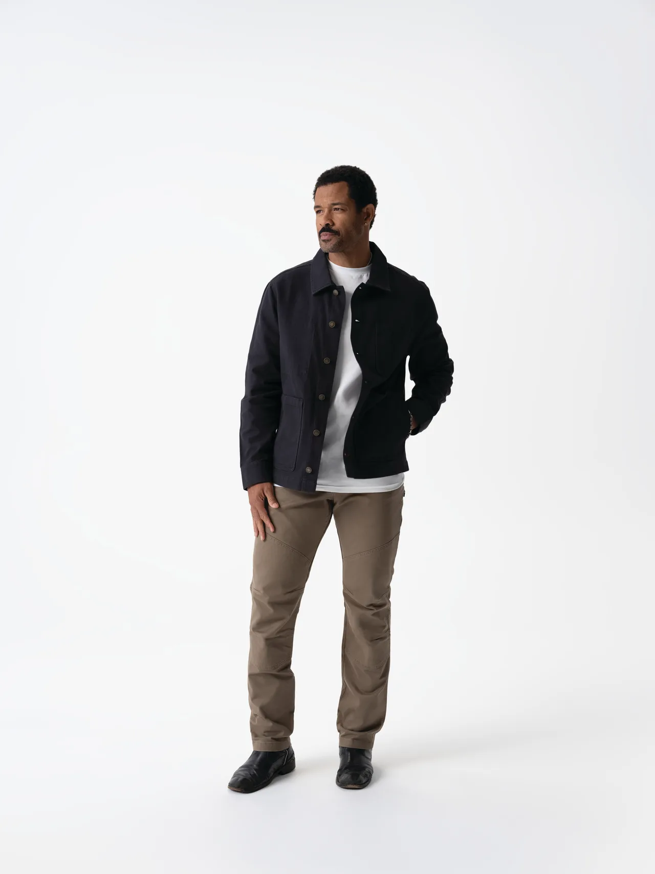 Chef Works CEL01-BLK-M Chore Coat, Black Medium 100% Cotton, Long Sleeve, Metal Button, 4 Hip Pockets