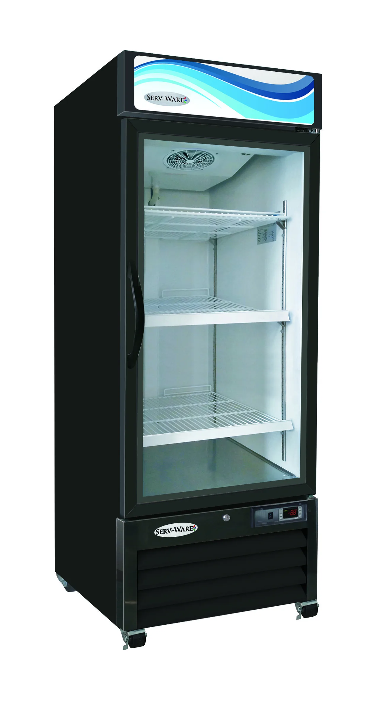 Serv-Ware GR16B-HC 30" One Section Black Merchandiser Refrigerator, 23 cu ft, Glass Door, LED Display
