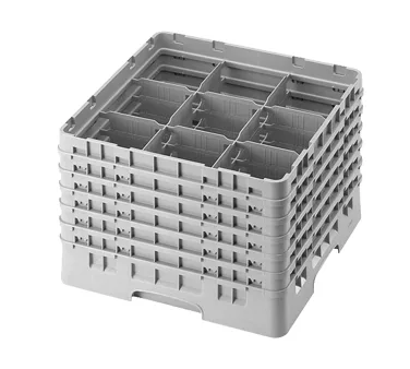 Cambro 9S1114151 Camrack Glass Rack, Full Size, Soft Gray, 19-3/4" x 19-3/4", 9 Compartments, 5-7/8" Max Dia, 11-3/4" Max Height, HACCP Compliant, NSF