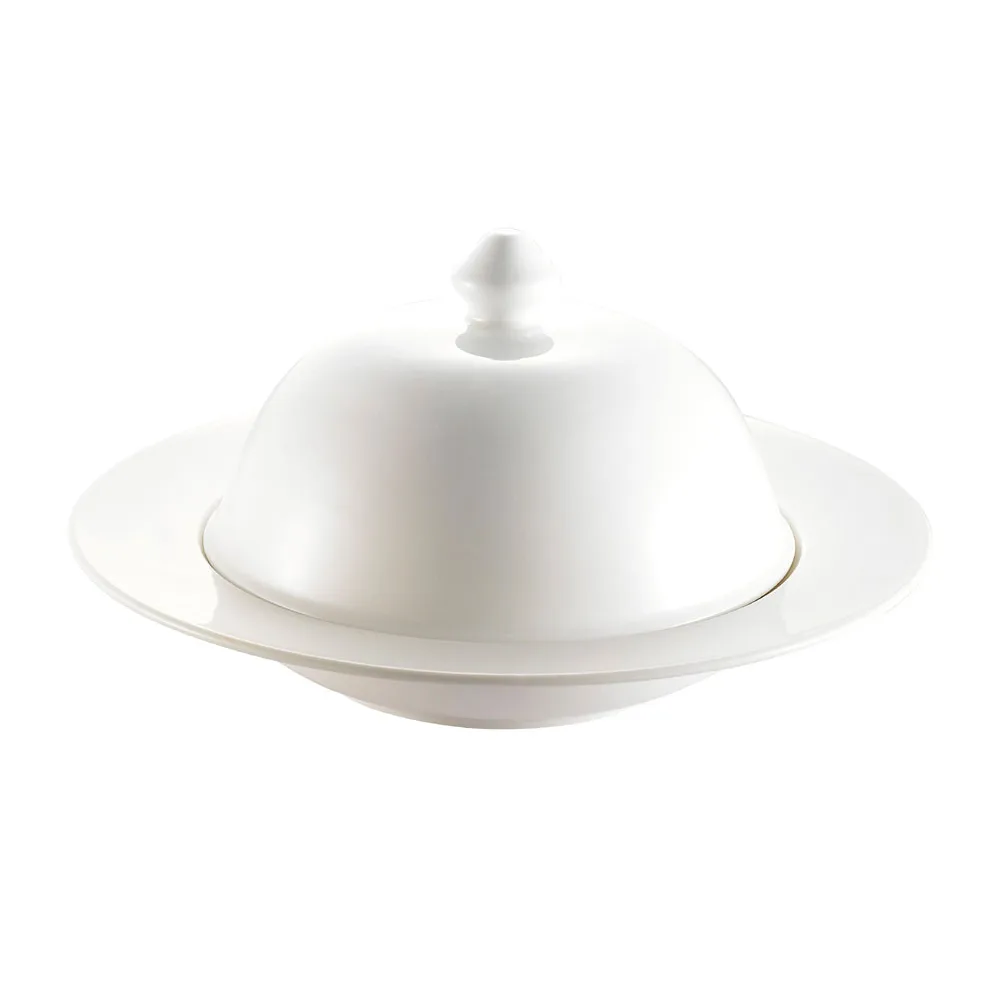 CAC China RCN-150 - 26 oz White Porcelain Bowl with 8¼" Lid, 12" Bowl, Dishwasher Safe - Set