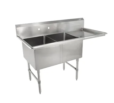 John Boos 2B18244-1D18R 58" Two Compartment Sink, 18"W x 24"L Bowl With Right-Hand Drainboard