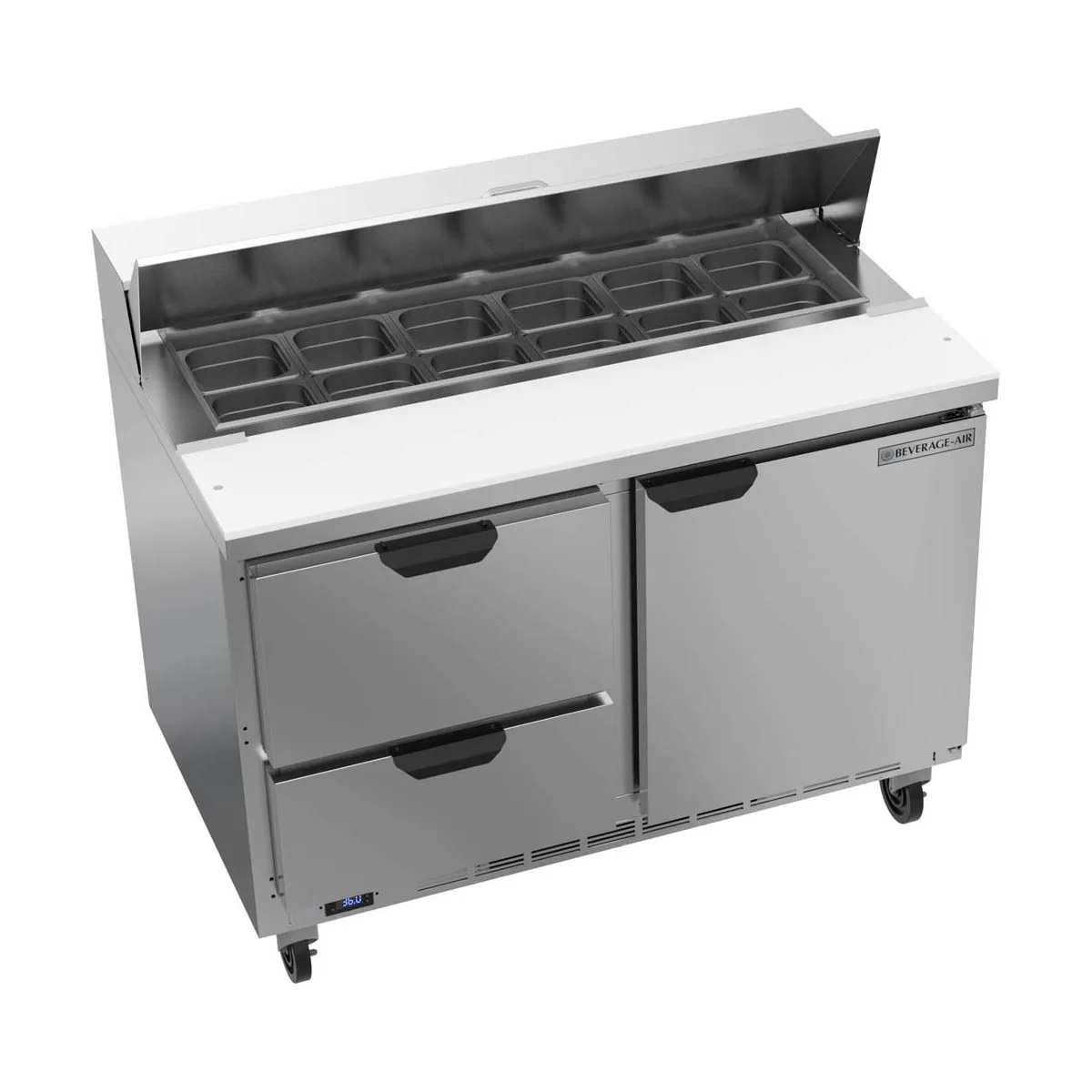 Beverage Air SPED48HC-12-2 48" Two Section Sandwich/Salad Prep Table w/ 2 Drawers & 1 Door, 12 Pans