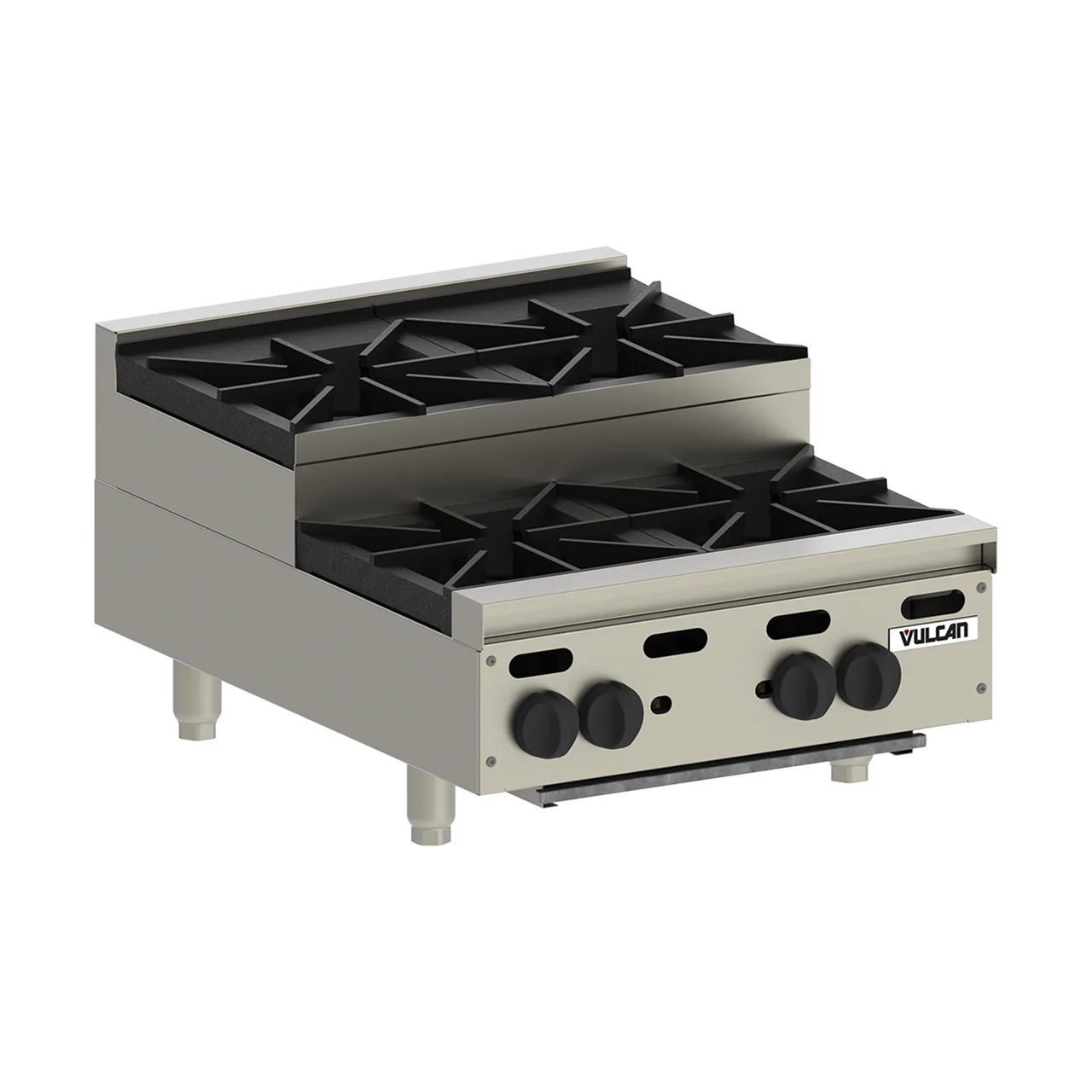 Vulcan VHP424U 24" Countertop Step-Up Gas Hotplate with (4) Burners, Infinite Controls, 120.000 BTU
