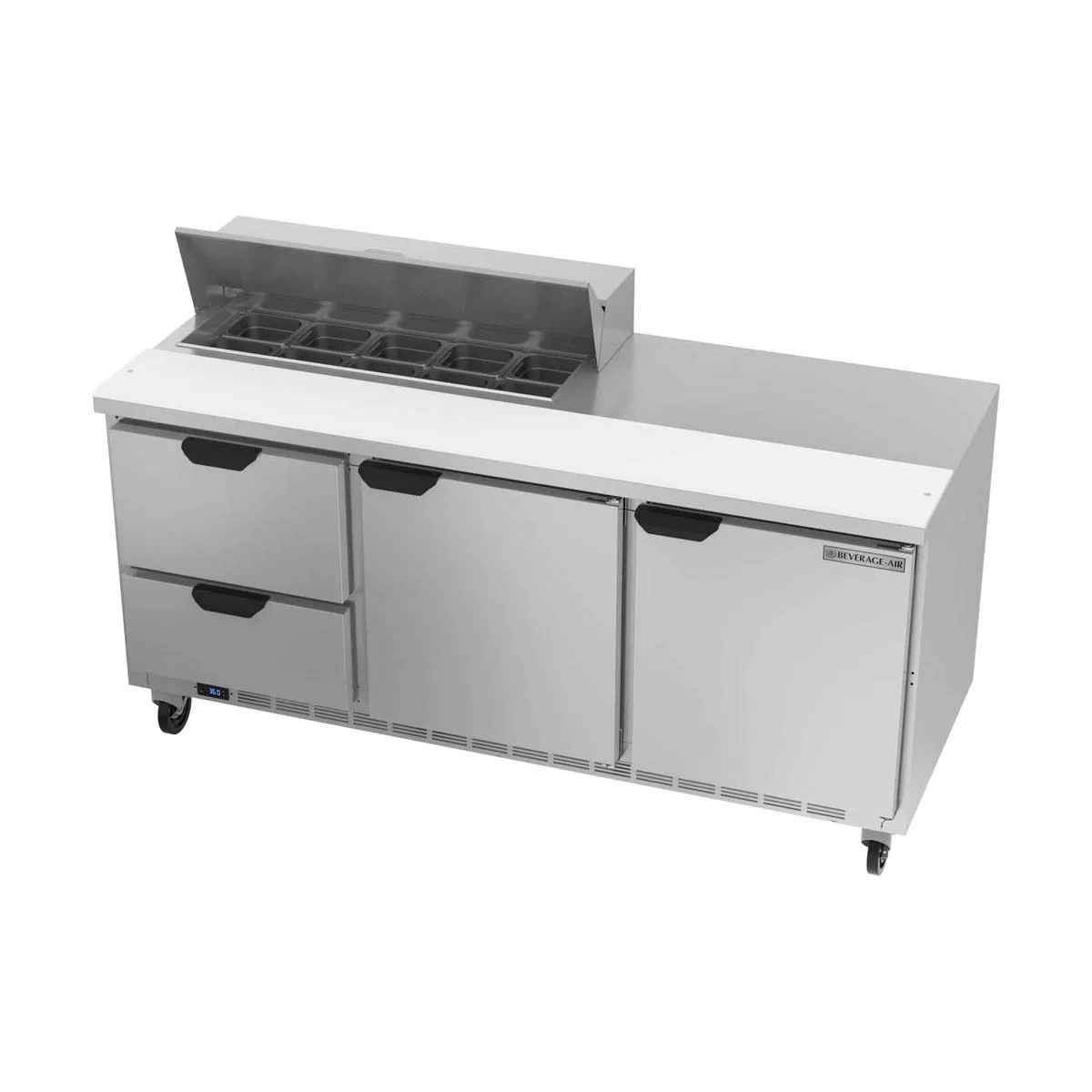 Beverage Air SPED72HC-10-2 72" Three Section Sandwich/Salad Prep Table w/ 2 Drawers & 2 Doors, 10 Pans