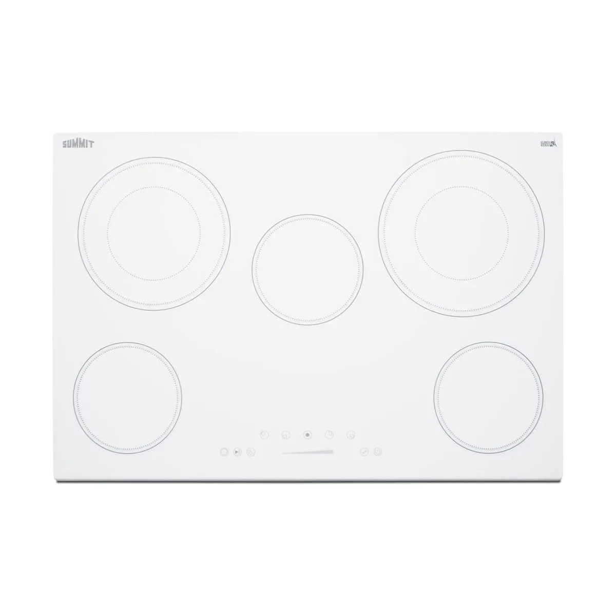 Summit CR5B30T8W 30" Electric Radiant Cooktop w/ (5) Burners, White Ceramic Glass, Digital Controls, 7.2 kW, 240v