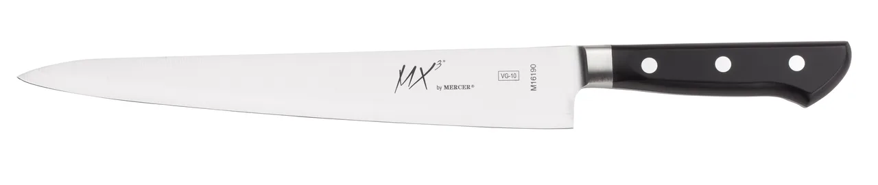 Mercer M16190 MX3 Sujihiki Knife – 10.6" Forged Blade, VG‑10 Core, Smooth Edge, Delrin Handle