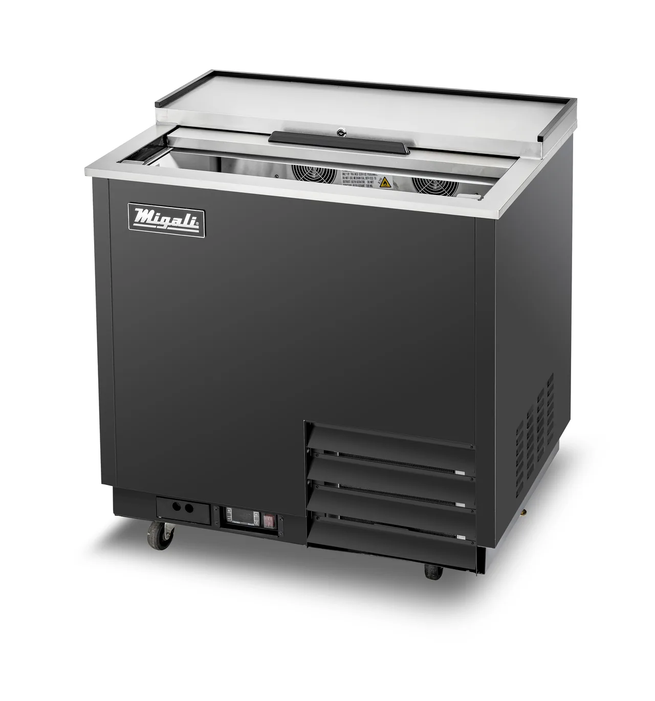 Migali C-GF36-HC 36" Glass Froster, 8.5 Cu Ft, Black Steel, Sliding Lid, Temp -5°F To 2°F, R290