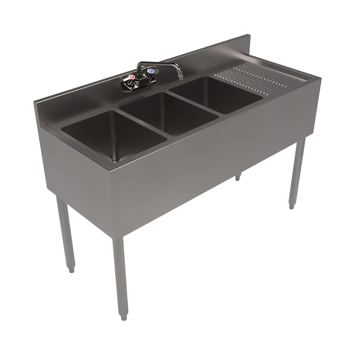 BK Resources UB4-18-348RS 48" Underbar Sink Units, 3 Compartment with Right Drainboard