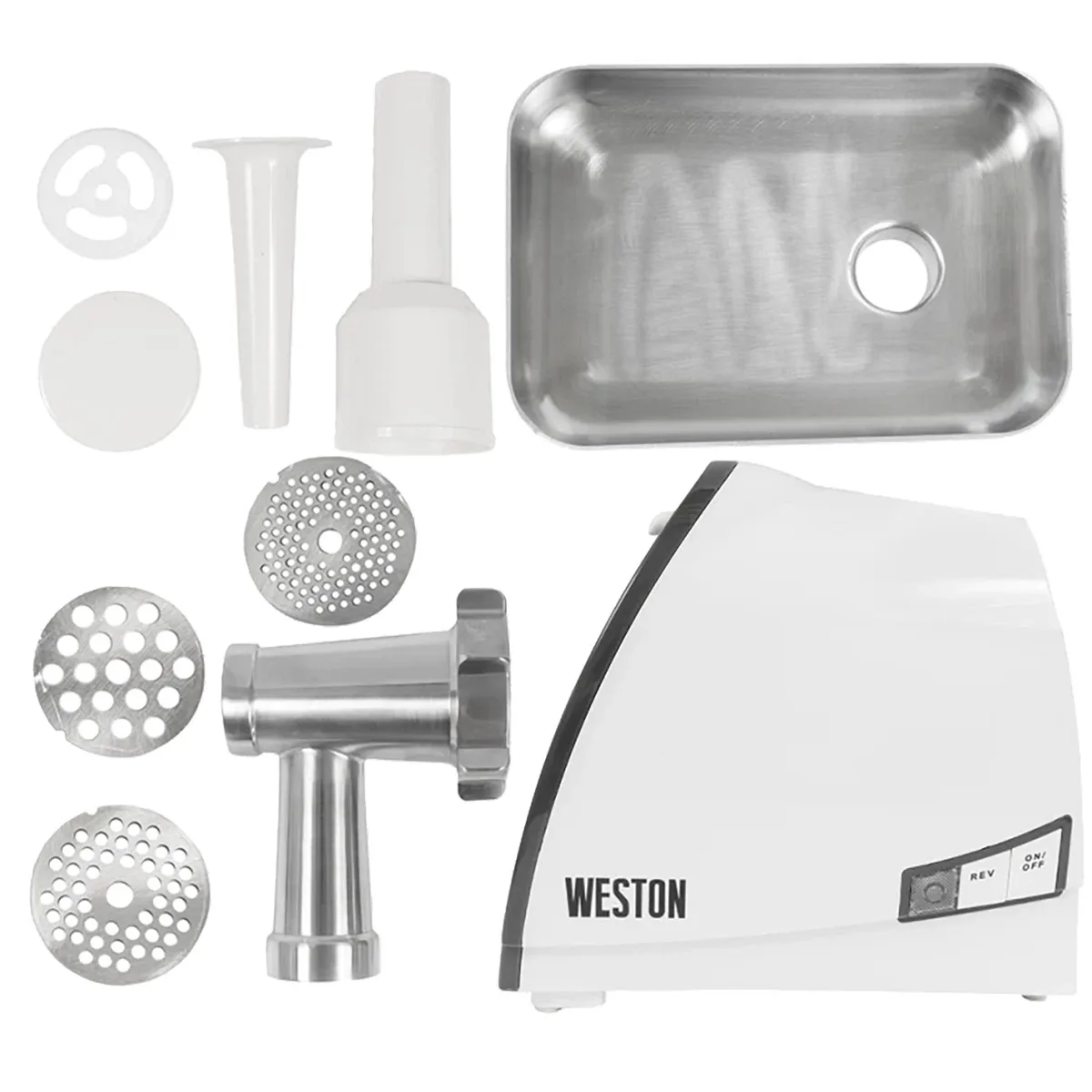 Hamilton Beach 33-0201-W Meat Grinder, 3/4 HP, 120-180 lbs/hr, #8 Hub, 3mm/5mm/7mm Stainless Plates, 575W, 120V