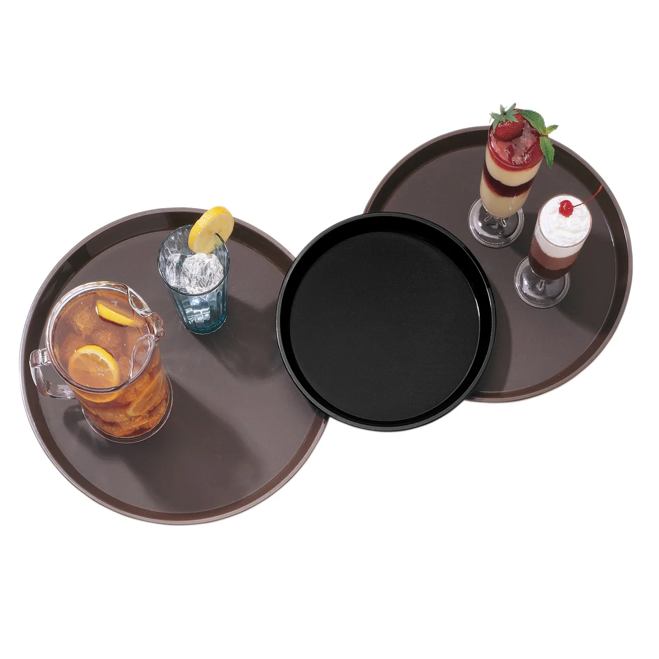 Cambro PT1600167 - 16" Round Non‑Skid Serving Tray, Brown Polypropylene, NSF Certified, Dishwasher‑Safe, Polytread® Surface