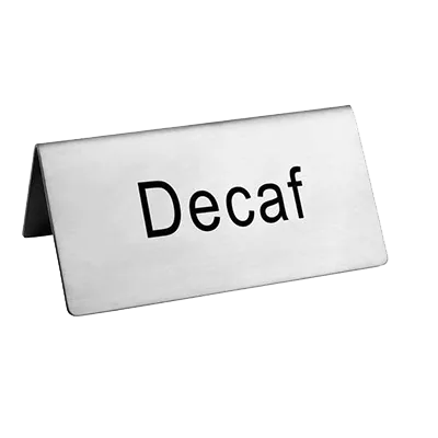 Omcan USA 80138 Decaf Beverage Tent Sign, Stainless Steel Printed Tabletop Sign – 1/Case