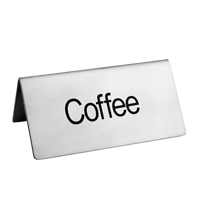Omcan USA 80139 Beverage Tent Sign – Coffee Text, Stainless Steel Metal, Printed Tabletop Sign