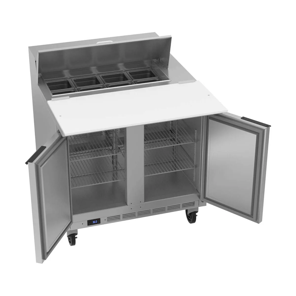 Beverage Air SPE36HC-08C 36" Two Section Sandwich/Salad Prep Table w/ 2 Doors, 8 pans, 10 cu. ft.