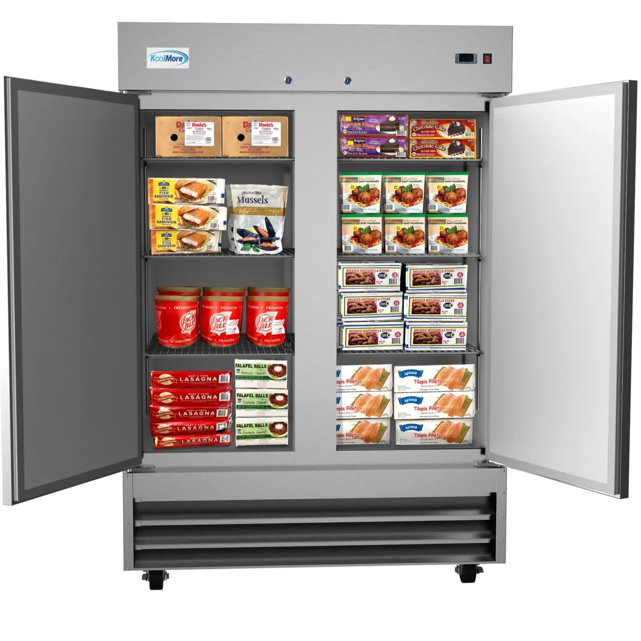 Koolmore RIF-2D-SS 54" 2-Solid Door Reach-In Freezer, Bottom Mounted, 47 cu. ft., Stainless Steel