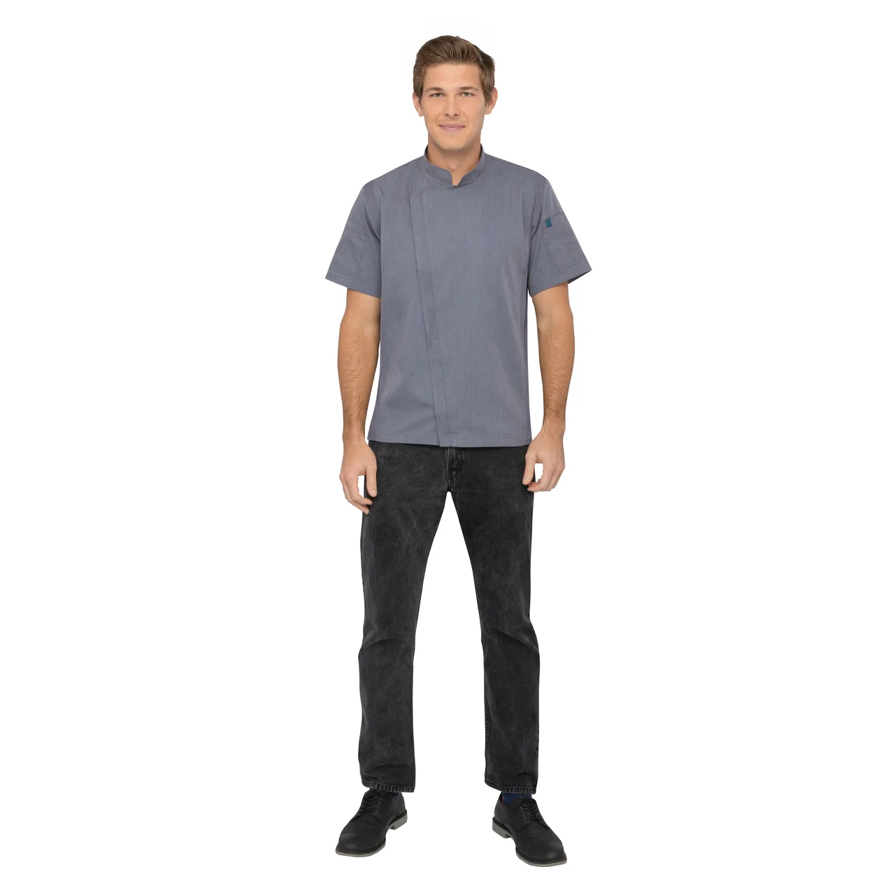 Chef Works BCSZ009-INB-L Springfield Chef Coat, Ink Blue Short‑Sleeve, Poly‑Cotton Twill, Cool Vent™