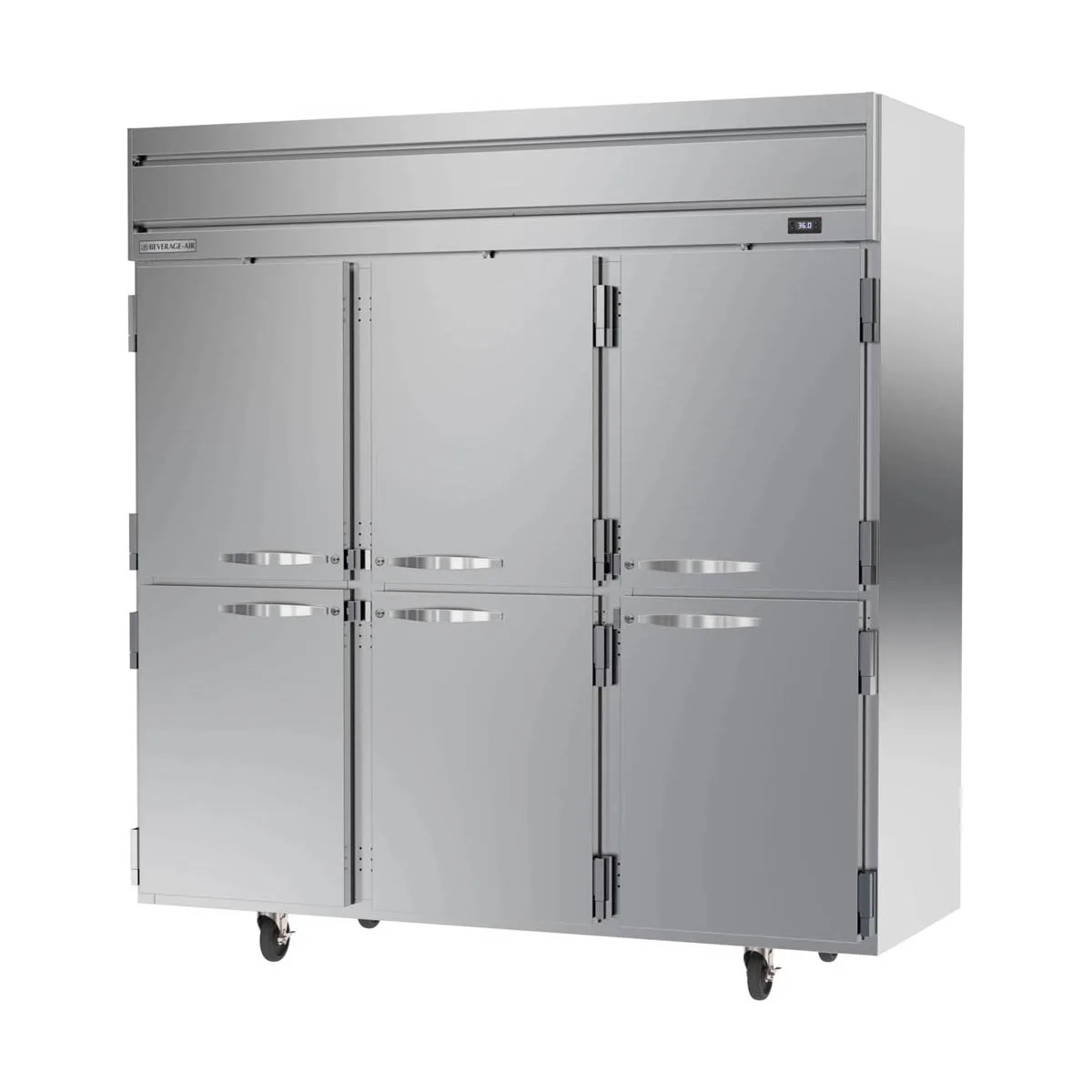 Beverage Air HRP3HC-1HS 78" 3-Section Reach-In Refrigerator w/ 6 Solid Half Doors, Top Mounted, 1/3 hp, 71.5 cu. ft.