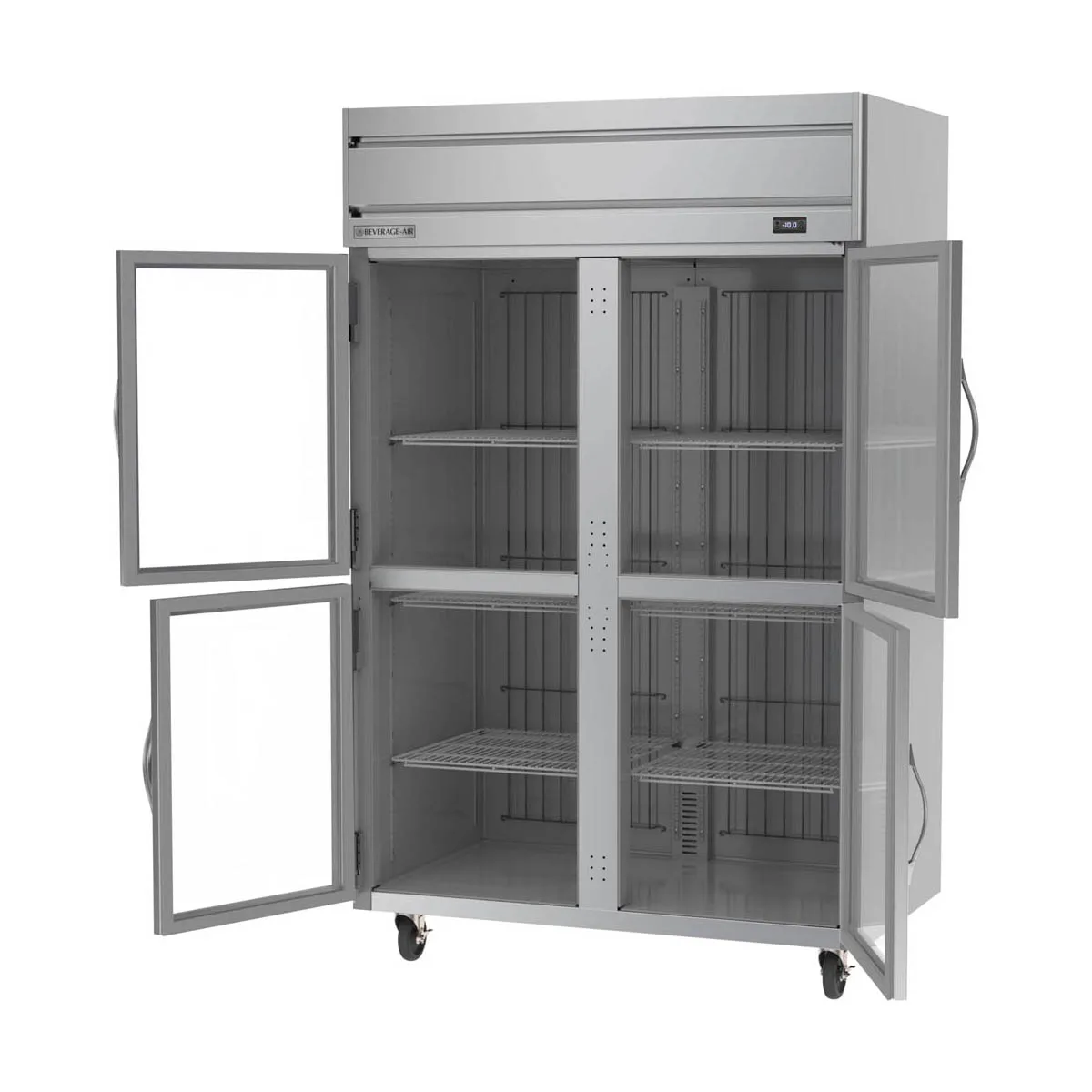 Beverage Air HF2HC-1HG 52" 2-Section Reach-In Freezer, 4 Half Glass Doors, Top Mount, 46.29 cu. ft.