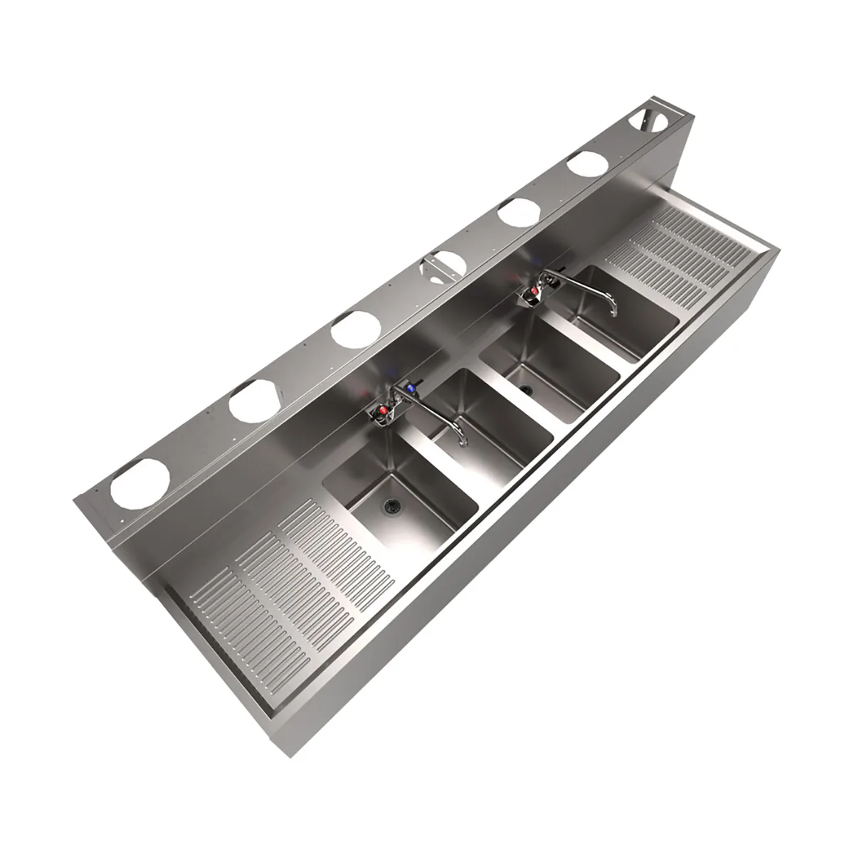 BK Resources UBDW-18-484TS Underbar Sink Units, 4 Compartment with 2 Drainboards