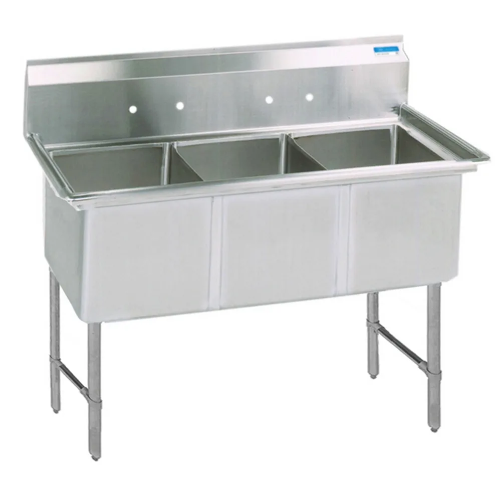 BK Resources BKS6-3-24-14S 77" Three Compartment Sink, 24"W x 24"L Bowl Without Drainboard