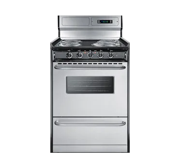 Summit TEM630BKWY Electric Range, 24"W, Digital Clock, Black Exterior Finish