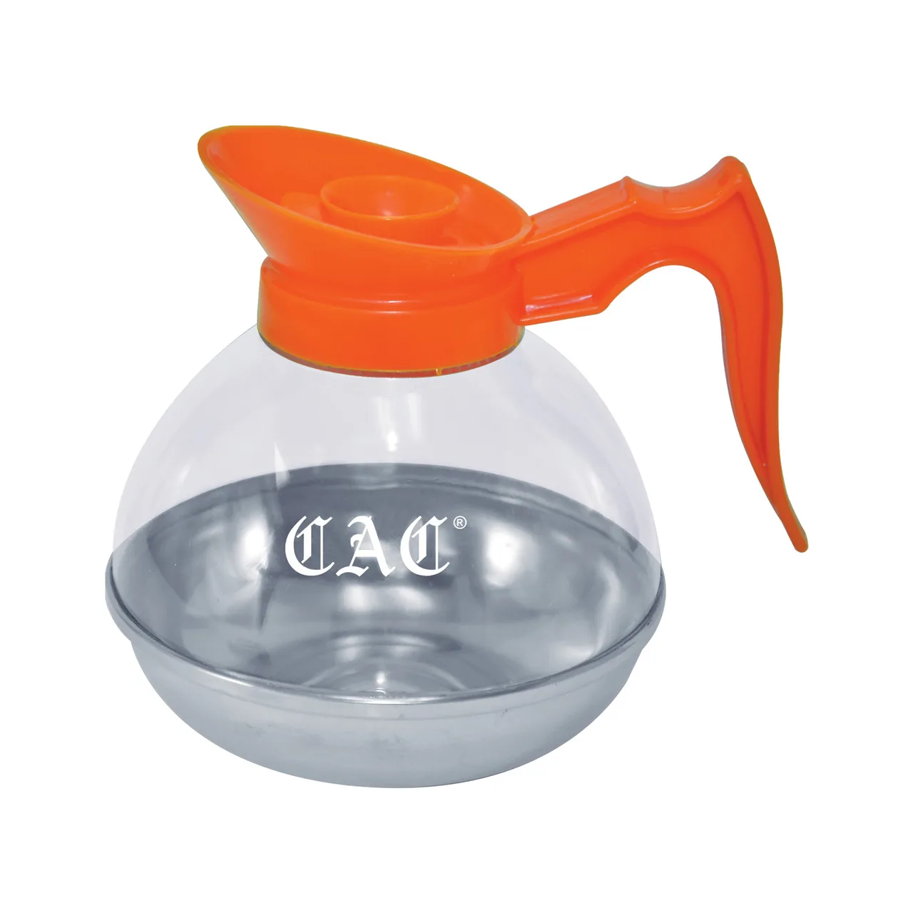 CAC China BVCD-64OR Coffee Decanter 64oz, Ergonomic Spout, Orange Handle, Polycarbonate Steel Base