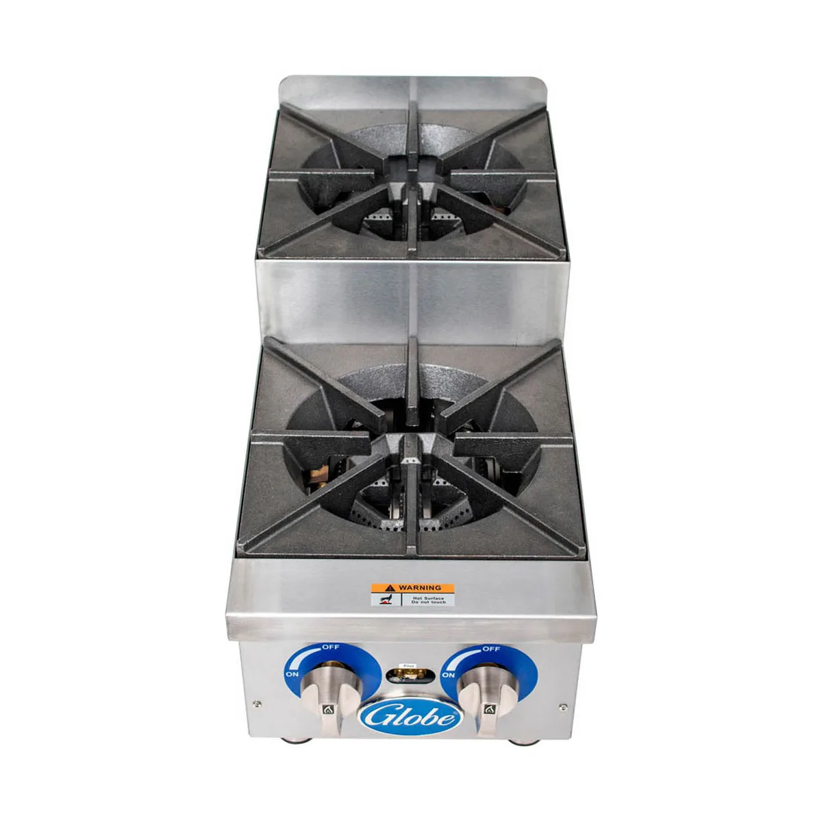 Globe GHPSU212G 12" Countertop Step-Up Gas Hotplate with (2) Burners, 60.000 BTU