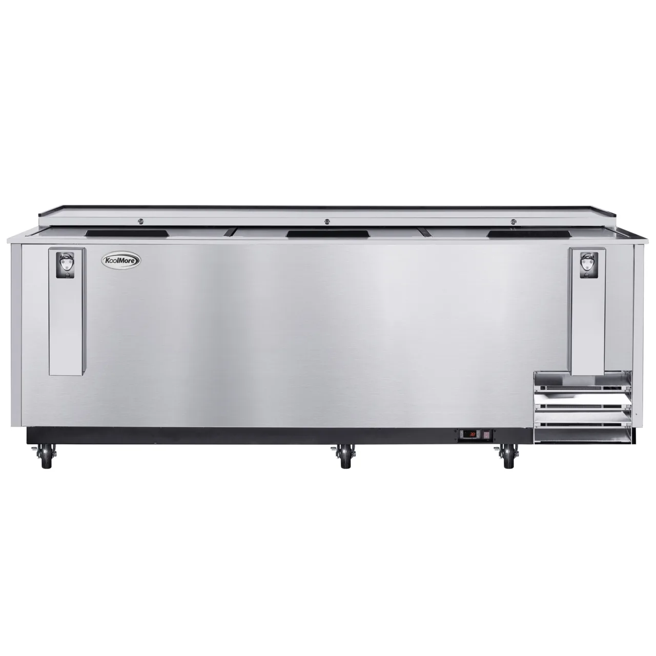 Koolmore KM-BOC95-SS Bottle Cooler 95" 30ft³ Stainless Comp Opener 6 Casters Defrost 33-40°F 115V