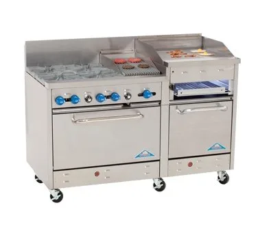 Comstock-Castle F3226-24B 60" Gas Restaurant Range w/ (6) Open Burners, (1) 24" Raised Griddle, (2) Standard Ovens, 270.000 BTU