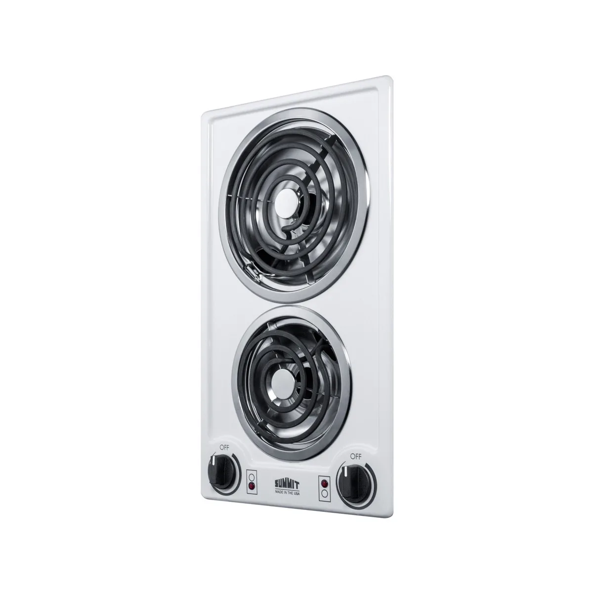 Summit CCE211WH 12" Electric Radiant Cooktop w/ (2) Spiral Burners, Manual Controls, White Porcelain, 1.5 kW, 115v