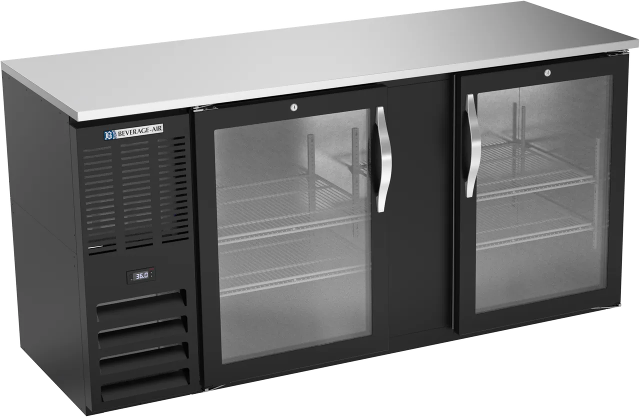 Beverage Air BBN68HC-G-B Cooler 68" W X 26-3/8" D X 34" H 18.24 Cu Ft Black Glass Doors R290 1/3 HP