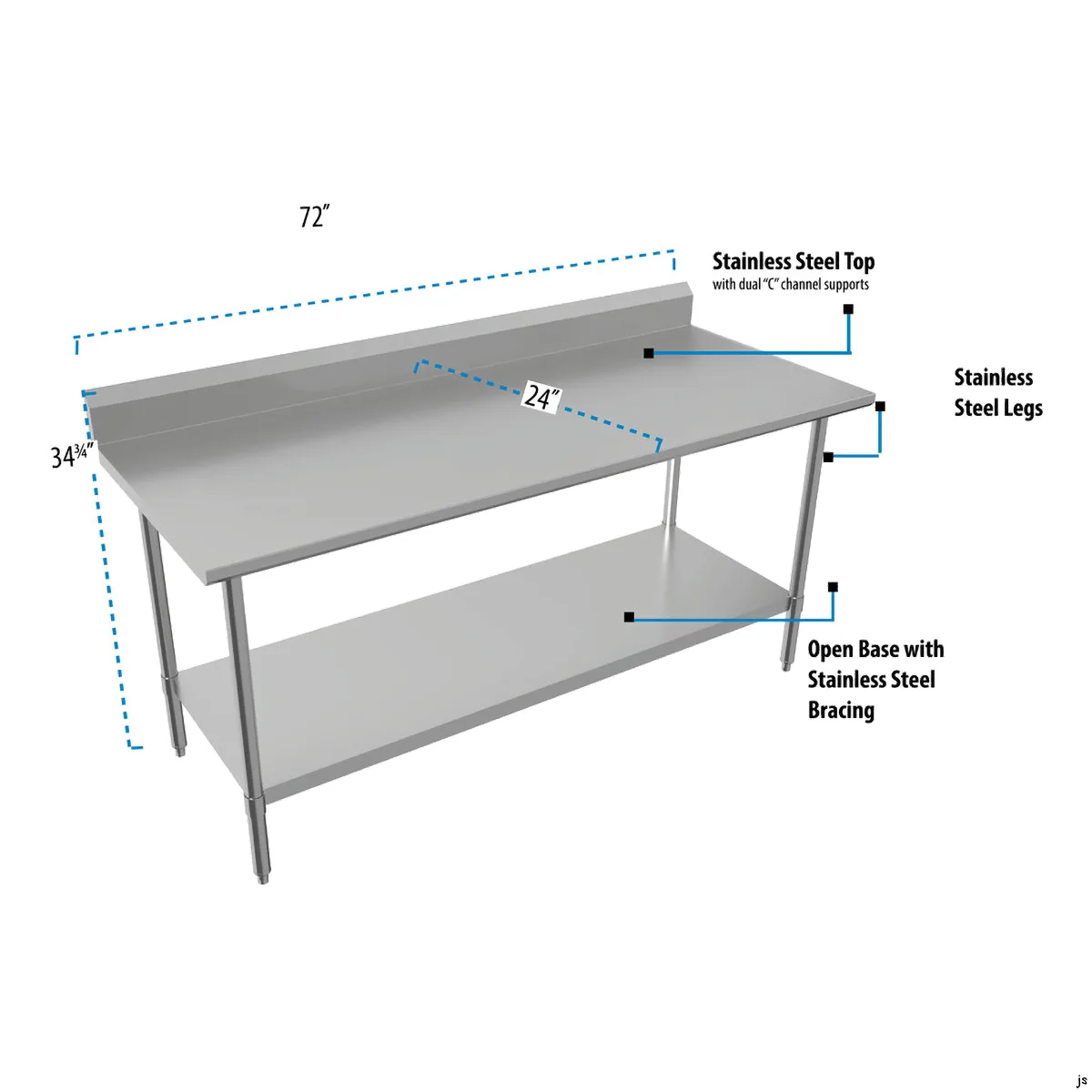 BK Resources CVTR5-7224 Work Table, 72"W X 24"D X 34-3/4"H Overall Size