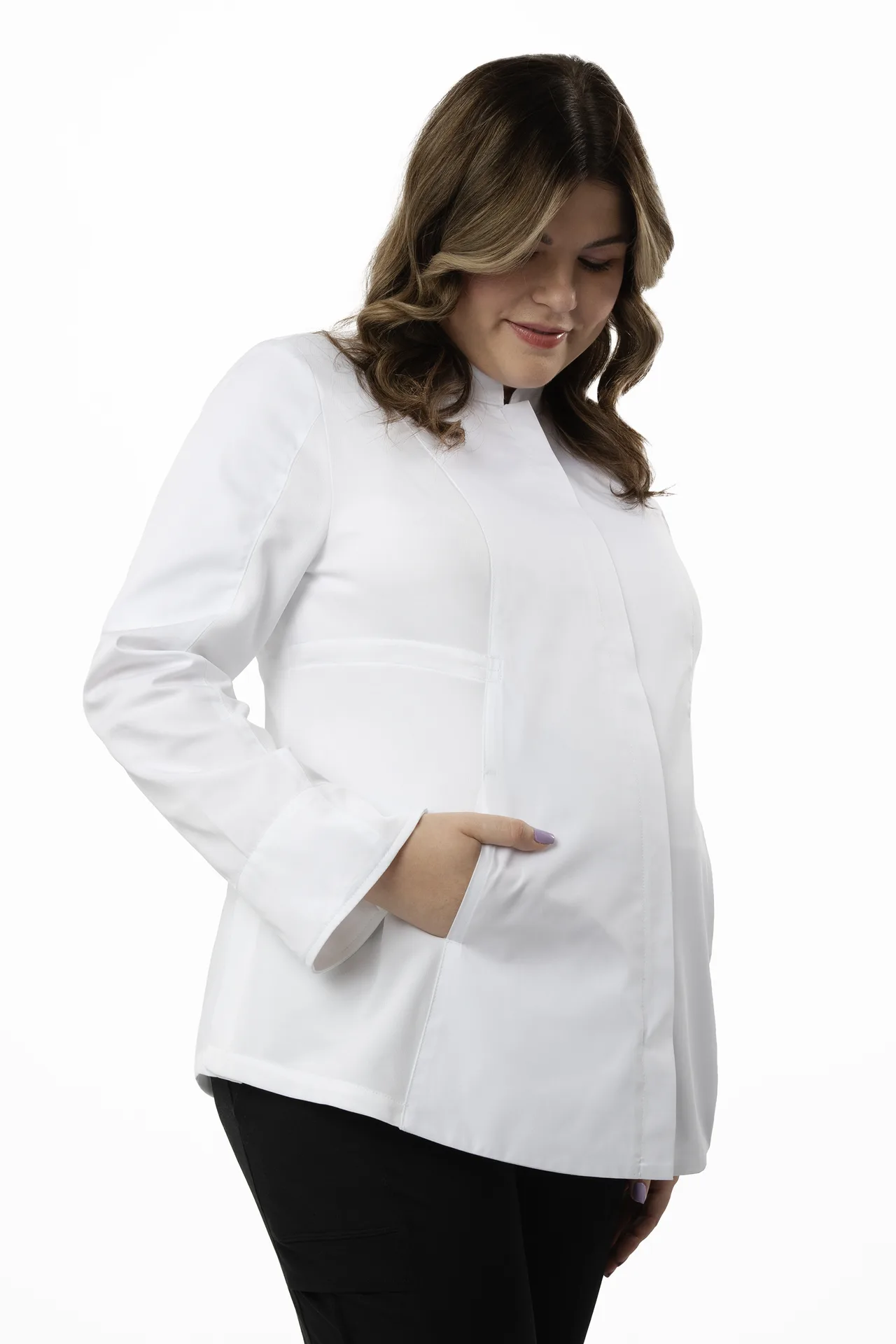 Chef Works CBZ05W-WHT-S Chef Coat, Small White, Poly/Cotton, 2‑Way Zipper, Adjustable Waist
