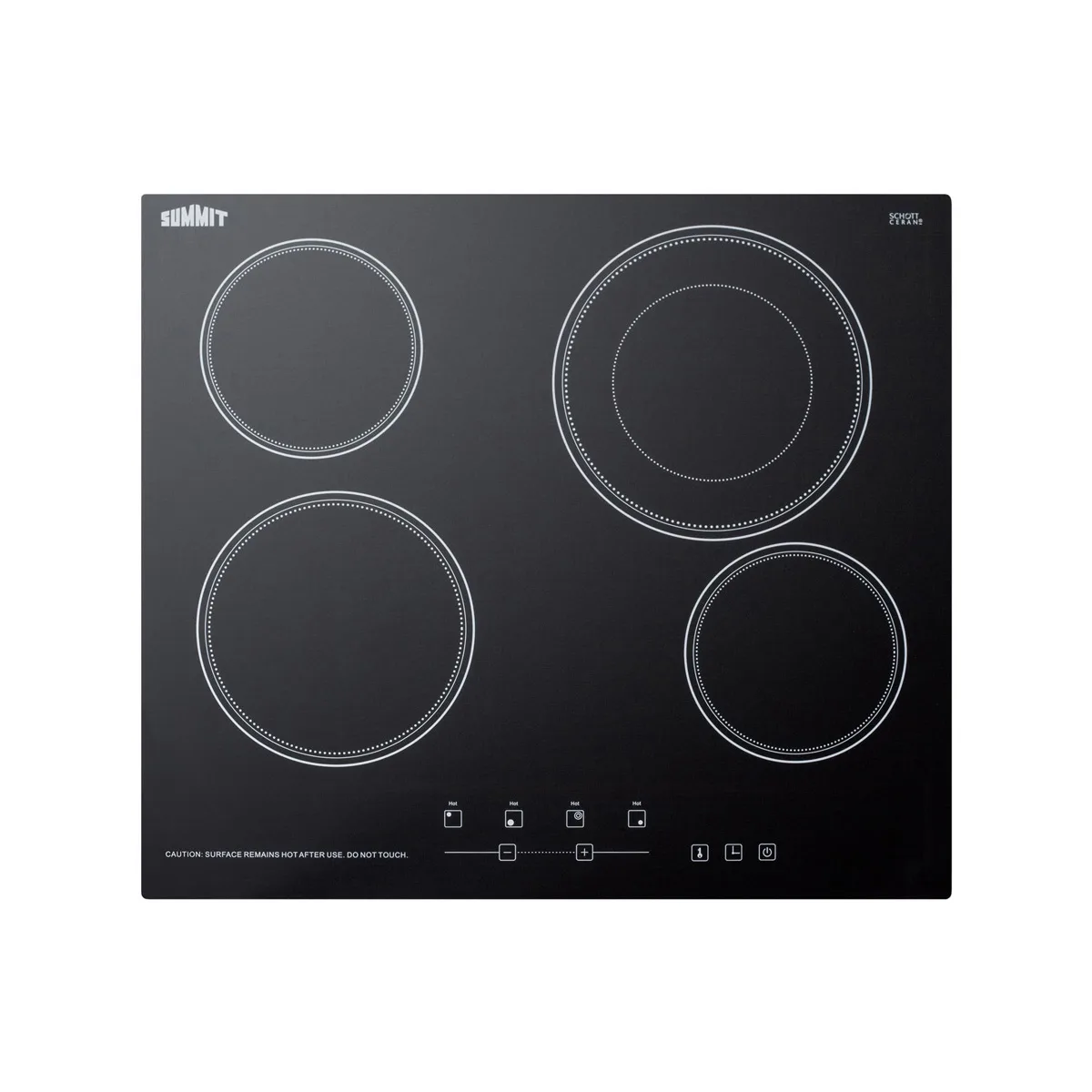 Summit CR4B23T5B 23 1/4" Electric Radiant Cooktop w/ (4) Burners, Black Ceramic Glass, Digital Controls, 6.4 kW, 220v