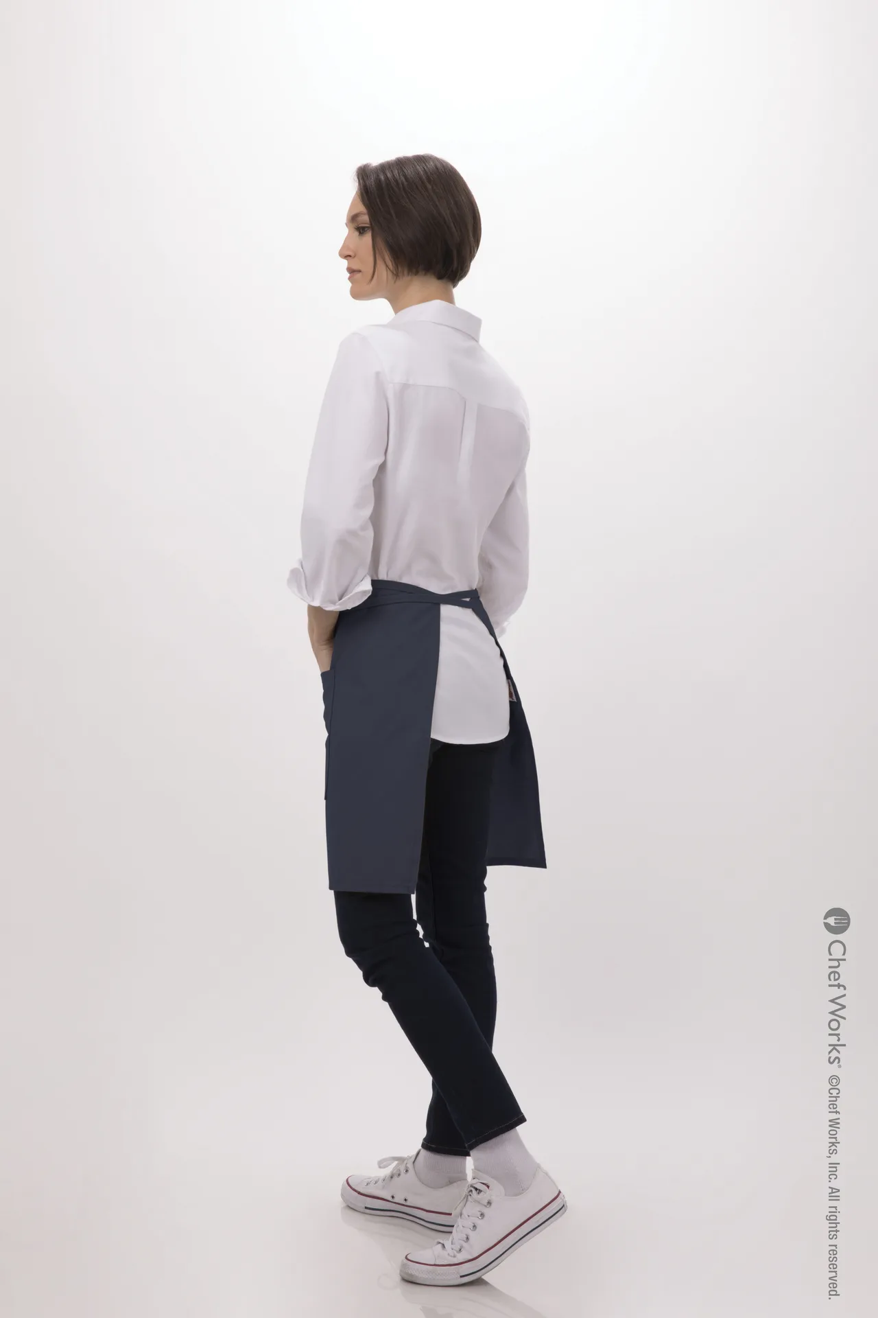 Chef Works F28-Nav-0 Navy Bistro Waist Apron, 19"L X 27.5"W, Poly/Cotton, 2 Pockets - 1/Case