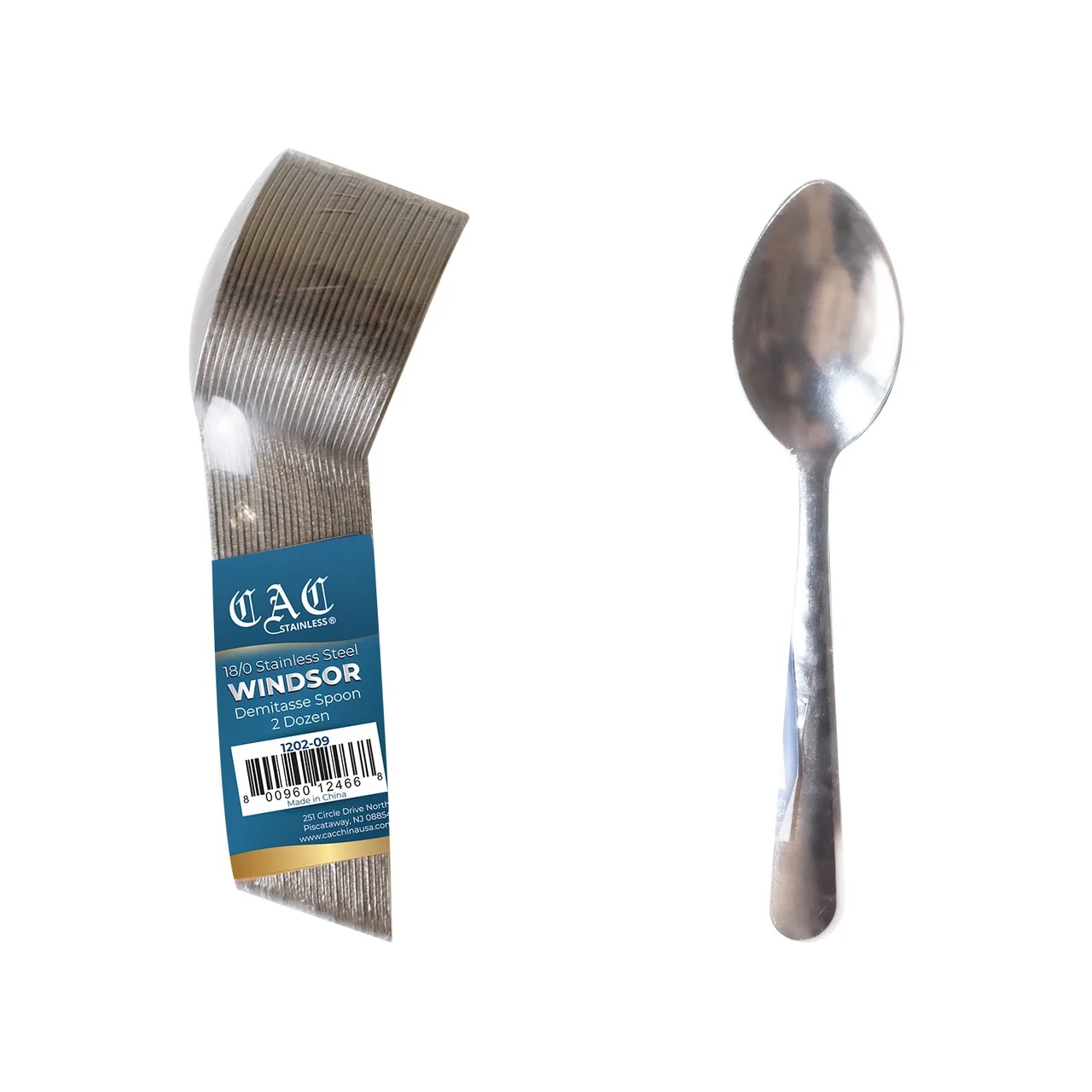 CAC China 1202-09 Windsor Demitasse Spoon, 4 5/8" Length, 18/0 Stainless Steel - 1/Pack
