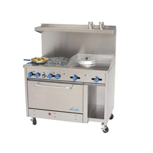 Comstock-Castle F3430-12B 48" Gas Restaurant Range w/ (6) Open Burners, 12" Raised Griddle, (1) Standard Oven, (1) Cabinet Base, 216.000 BTU