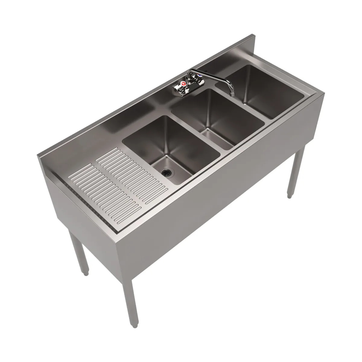 BK Resources UB4-18-348LS 48" Underbar Sink Units, 3 Compartment with Left Drainboard