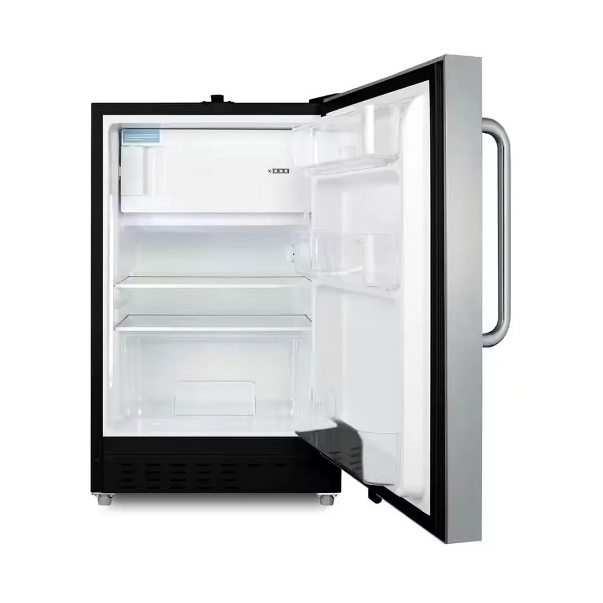 Summit ALRF49BSSTB 19" Undercounter Refrigerator Freezer in Black, w/ Stainless Steel Door, Towel Bar Handle, 2.68 cu. ft.